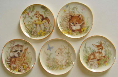 Dollhouse Miniature 5 Soft Woods Animals Plates